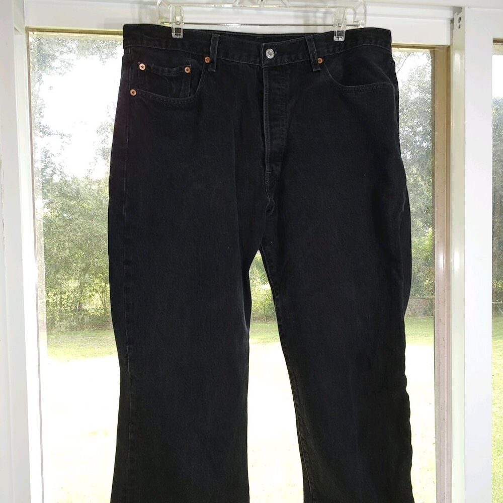 Levi Black Button Fly-501-Red Tag-38 Waist -Inseam Hemmed to 26 Inches.